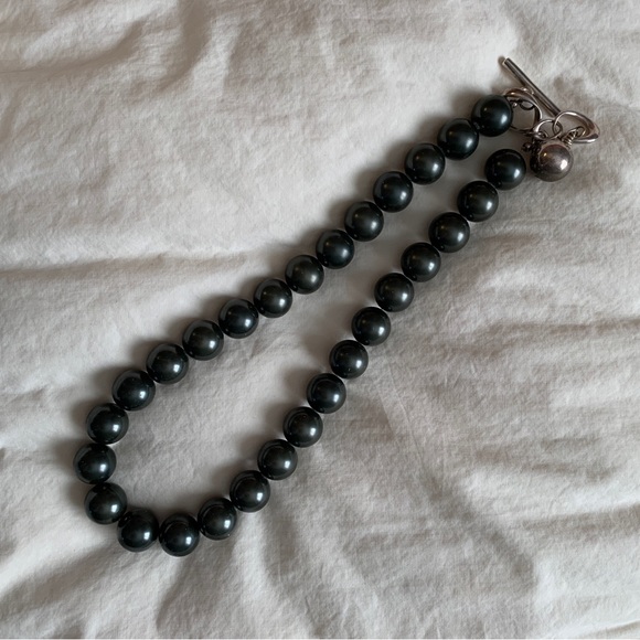 Sterling Silver Necklace with Heavy Metal Beads and Toggle Closure Classic Style - Picture 2 of 6